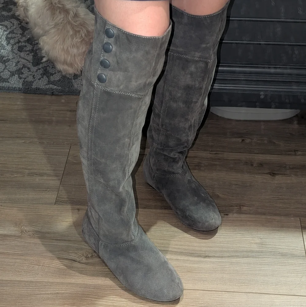 Chinese Laundry Gray Over the Knee Suede Boots
